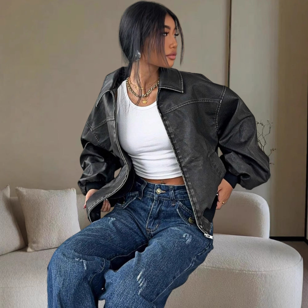 Damen oversized Bomberjacke mit lässigem Schnitt und voluminösen Ärmeln