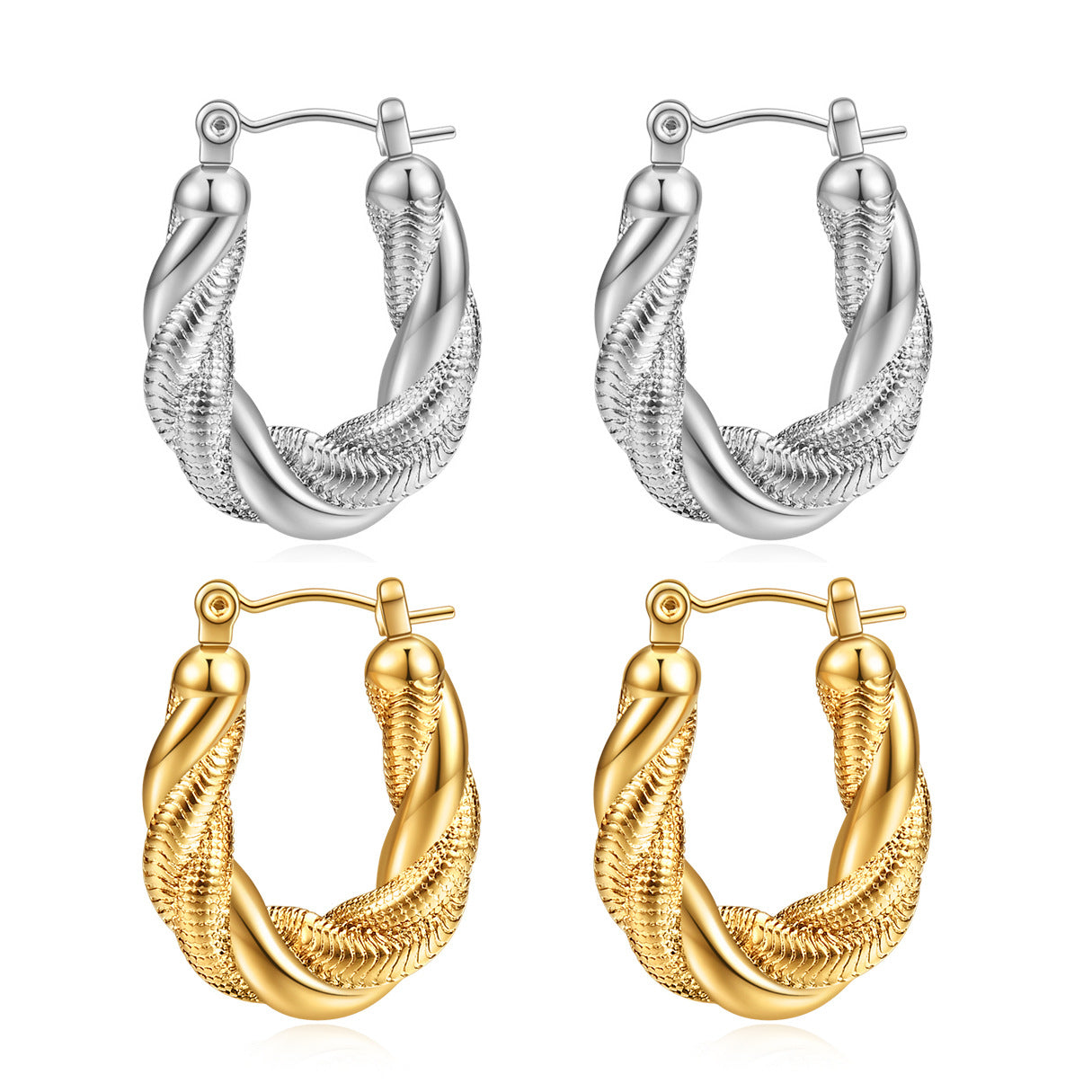 Damen Creolen mit angesagtem Zwirnmuster aus hochwertigem Edelstahl Shop Nory