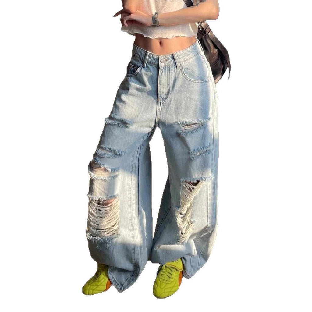 Damen Destroyed Wide-Leg Jeanshose mit trendigen Rissen Shopnory