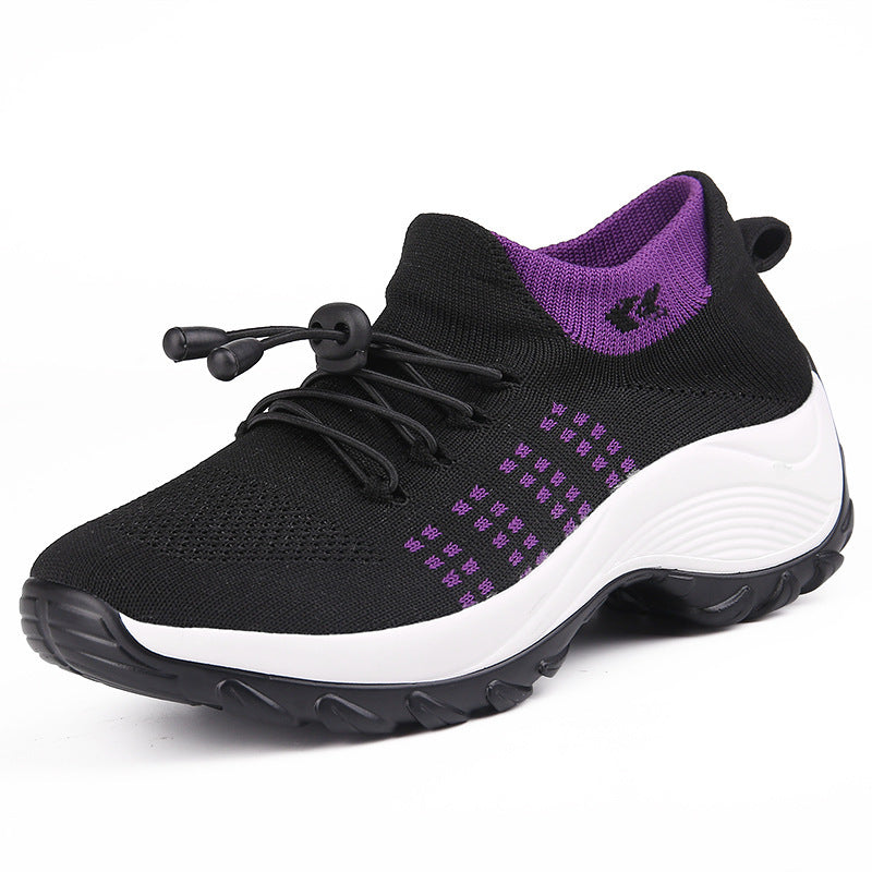 Damen gestrickte Slip-On Sneaker mit Schnellzugkordel, elastischem Schaft und stoßdämpfender Plateau-Sohle Shop Nory