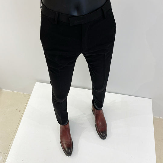 Herren schlanke elegante Anzughose mit Stretchbund, Bügelfalte und schmal zulaufendem Bein Shop Nory