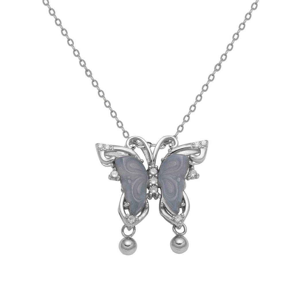 Damen Halskette mit kunstvollem Schmetterlingsanhänger und strahlenden Zirkonia Shop Nory