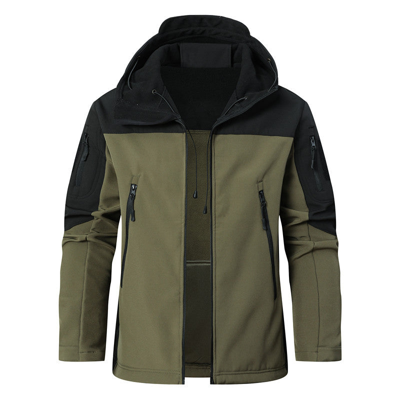 Herren Softshell-Outdoorjacke mit taktischer Ärmeltasche, verstellbarer Kapuze und wasserabweisender Membran Shop Nory