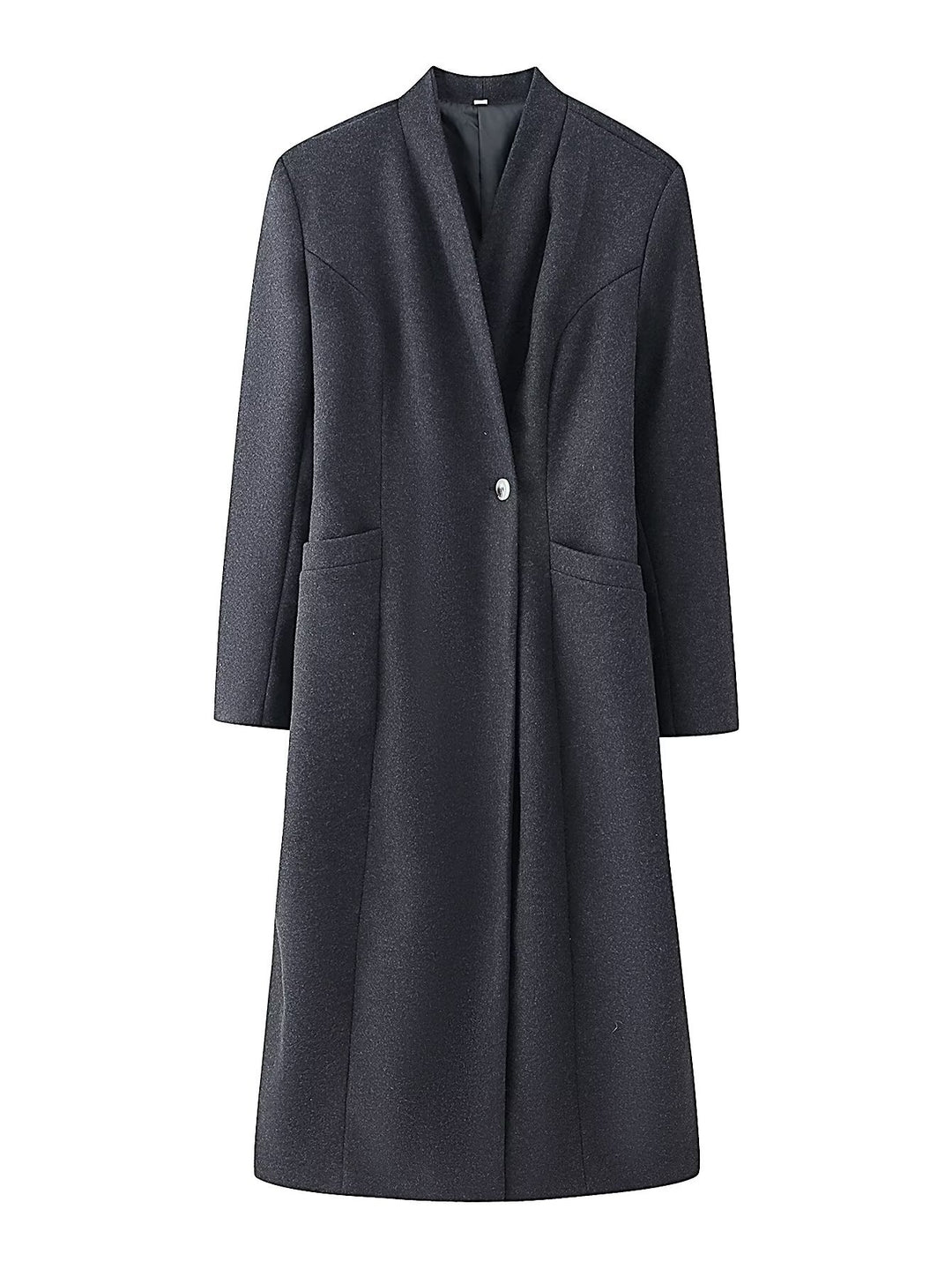 Damen Schlichter Midi-Mantel aus Wollmix mit V‑Kragen, Taillierungsnähten und seitlichen Eingrifftaschen Shop Nory