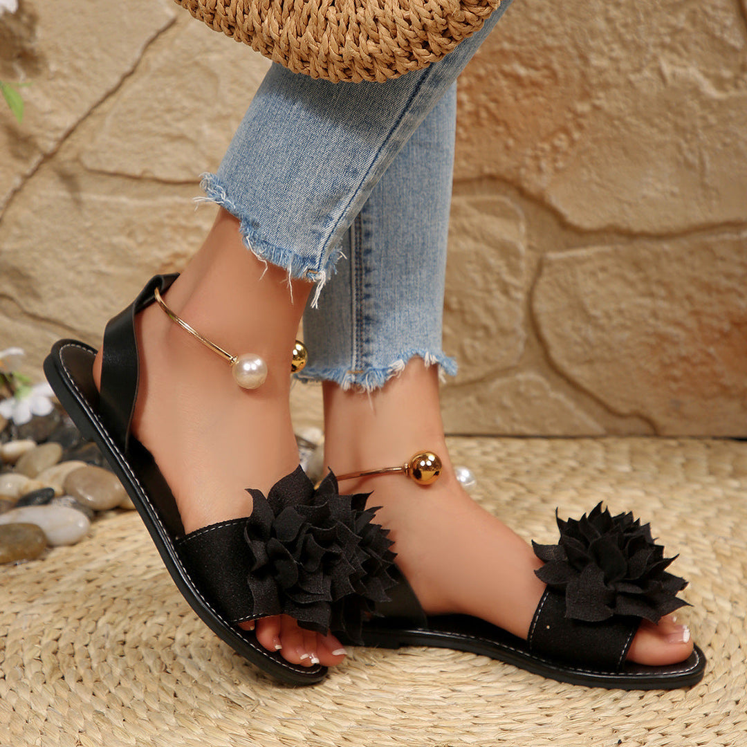 Damen komfortable Sandalen mit dekorativen Blumen-Applikationen