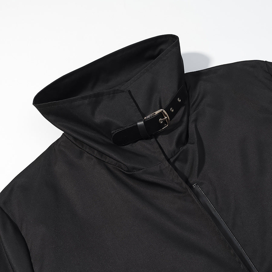 Damen Langer minimalistischer Mantel mit hohem Stehkragen und verdeckter Front Shop Nory