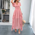 Damen Maxi-Kleid mit fließendem Rüschendesign und V-Ausschnitt