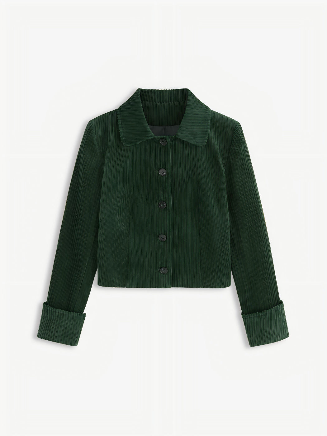 Damen Plissierte Kurzjacke mit Hemdkragen und umgeschlagenen Manschetten Shop Nory