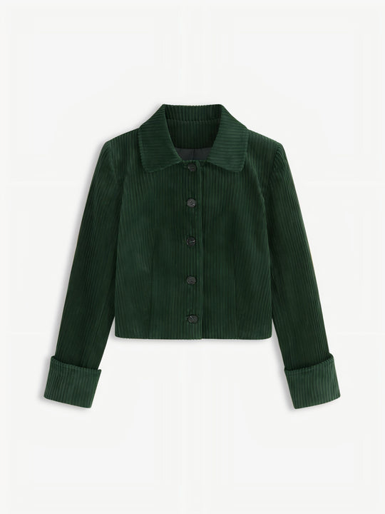 Damen Plissierte Kurzjacke mit Hemdkragen und umgeschlagenen Manschetten Shop Nory