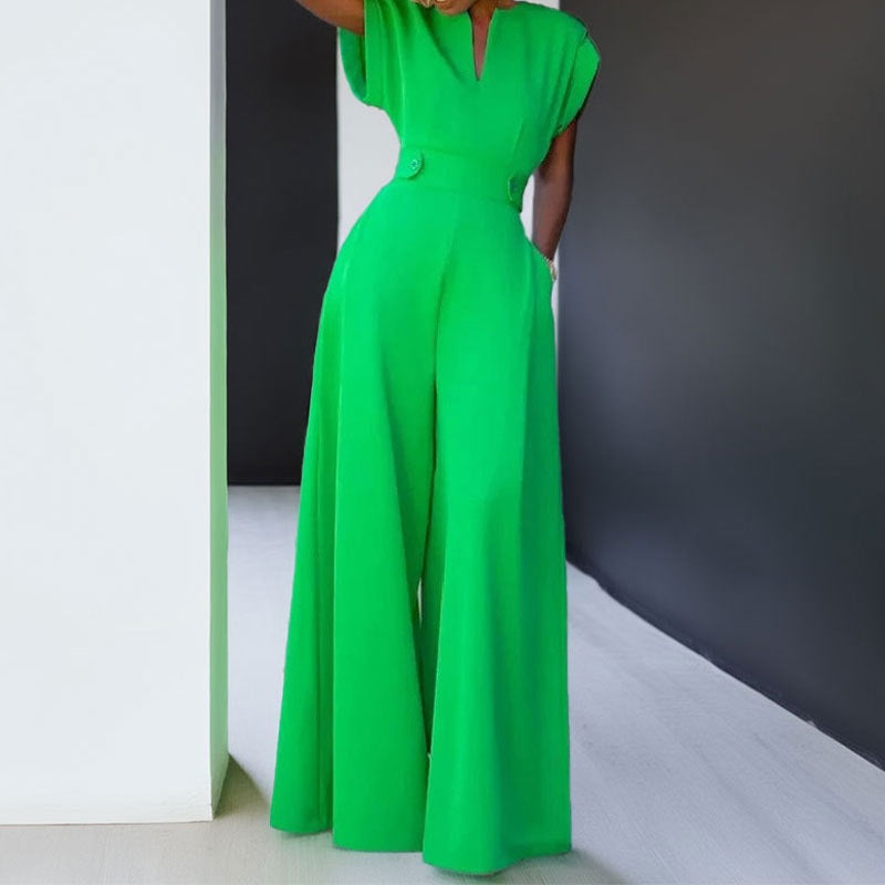 Damen eleganter Jumpsuit mit weitem Bein und praktischen Taschen