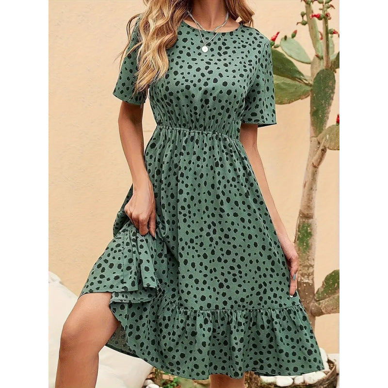 Damen Sommerliches A-Linien Kleid mit Rüschensaum und Punkten