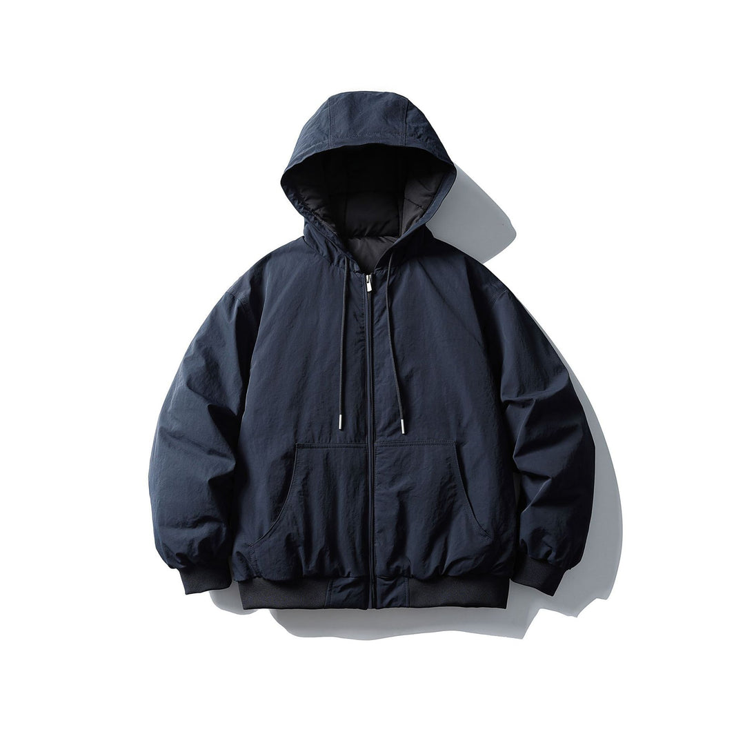 Unisex Boxy wattierte Kapuzenjacke mit Kängurutasche und Rippbündchen Shop Nory