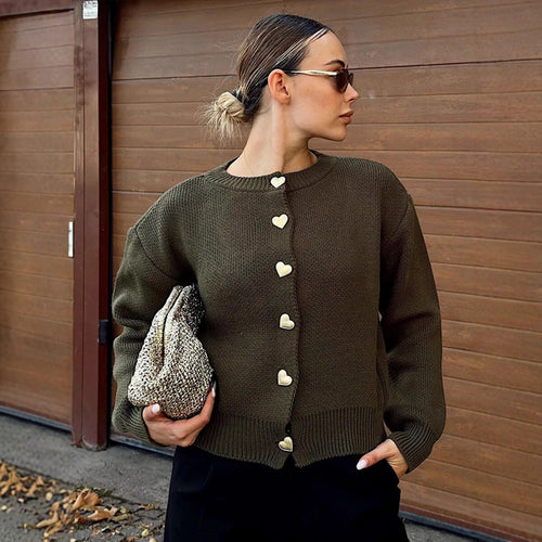 Damen Kurze Strickjacke mit Herzknöpfen, strukturierter Feinstrick-Optik & geripptem Saum Shop Nory