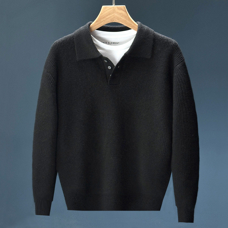 Herren Feinstrick-Polopullover mit halber Knopfleiste und legerer Oversize-Passform Shop Nory