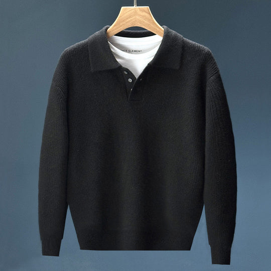 Herren Feinstrick-Polopullover mit halber Knopfleiste und legerer Oversize-Passform Shop Nory