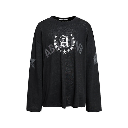 Damen Oversize-Longsleeve aus Baumwolljersey mit Glitter-Sternenprint und Rundhalsausschnitt Shop Nory