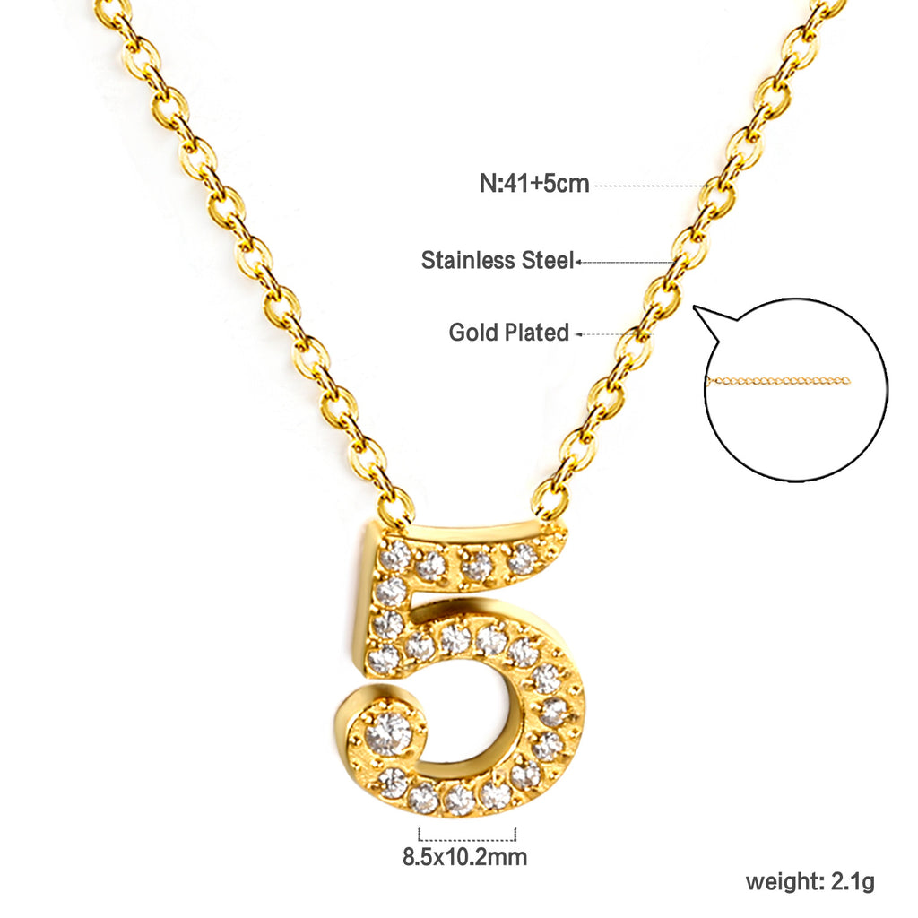 Damen Halskette mit funkelndem Ziffern-Anhänger aus hochwertigem Edelstahl Shop Nory