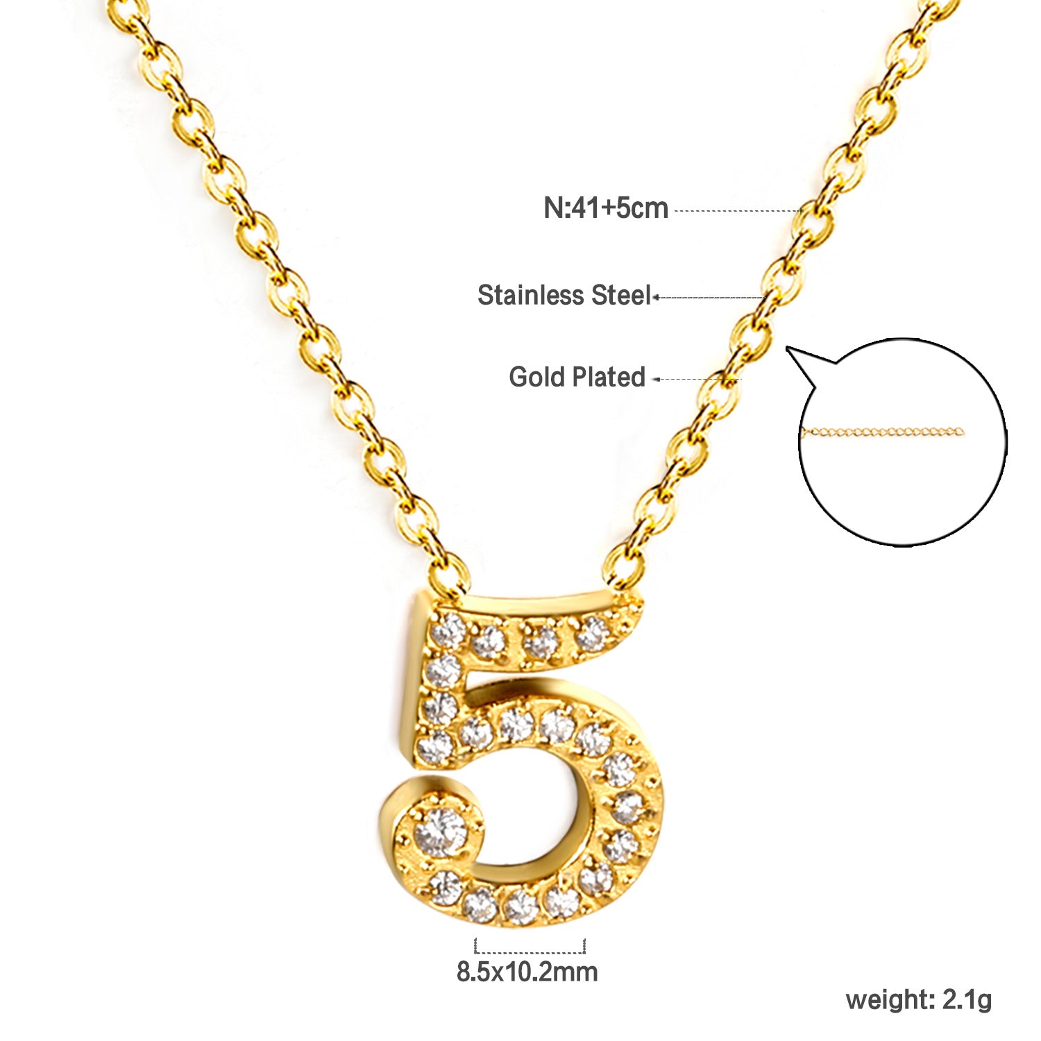 Damen Halskette mit funkelndem Ziffern-Anhänger aus hochwertigem Edelstahl Shop Nory