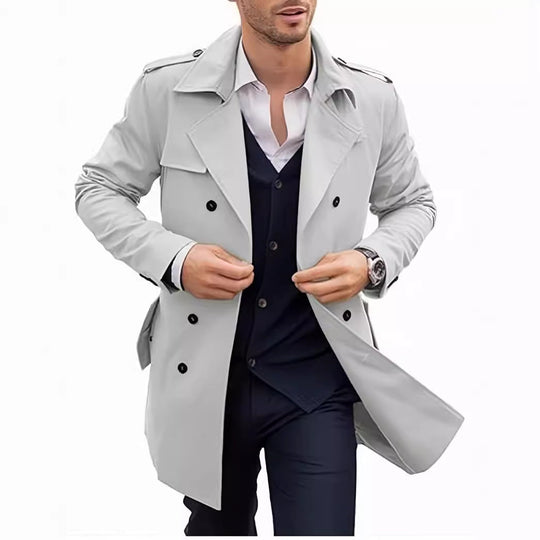 Herren Doppelt-knopf Trenchcoat mit praktischen Taschen