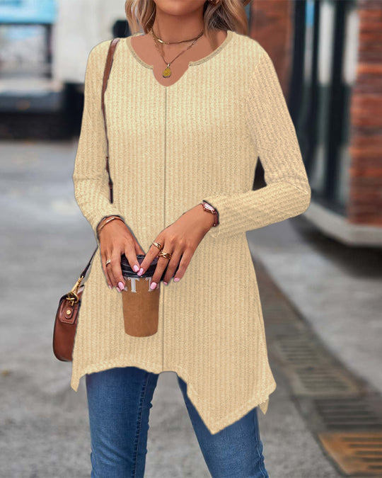 Damen Ripp Longsleeve Tunika mit asymmetrischem Saum Shop Nory