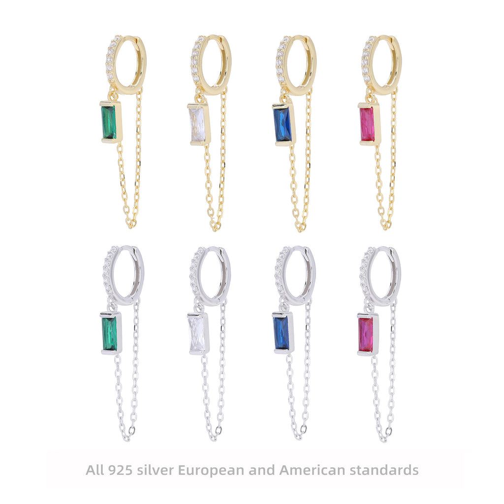 Damen Ohrhänger mit eleganten blauen Zirkonsteinen und feinen Kettendetails Shop Nory
