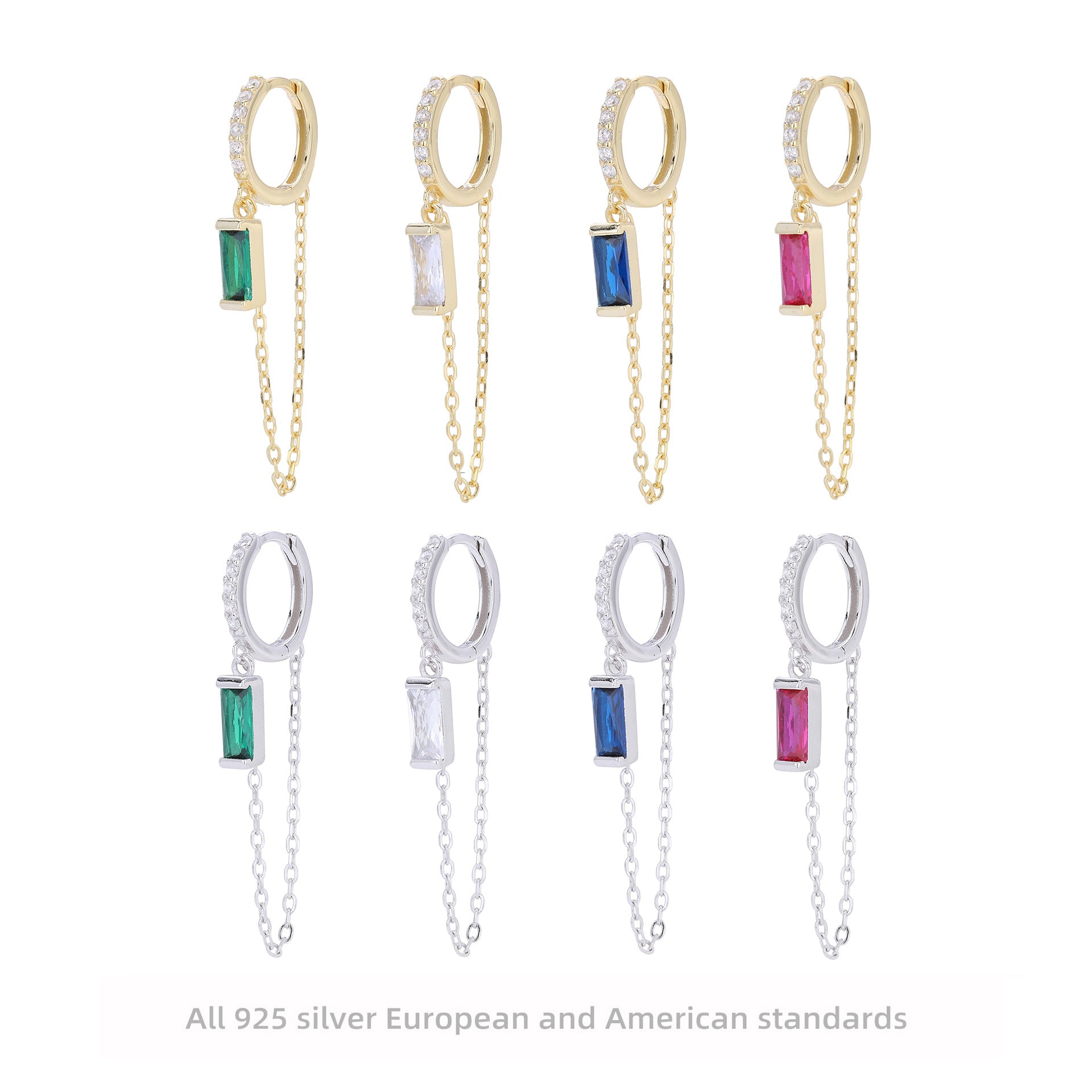 Damen Ohrhänger mit eleganten blauen Zirkonsteinen und feinen Kettendetails Shop Nory