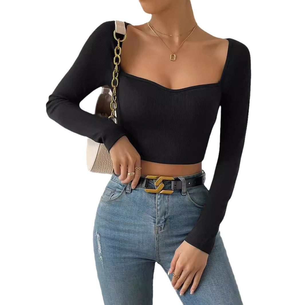 Damen Figurbetontes geripptes Kurzshirt mit herzförmigem Ausschnitt Shop Nory