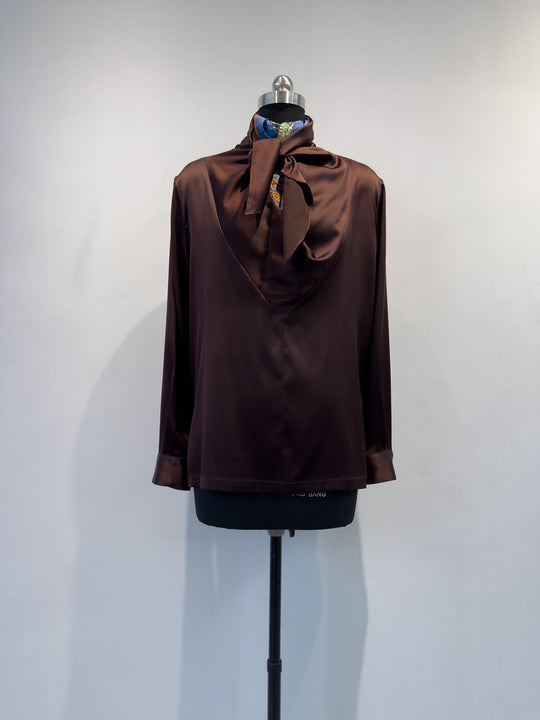 Damen Elegante Satin Kapuzenbluse Shop Nory