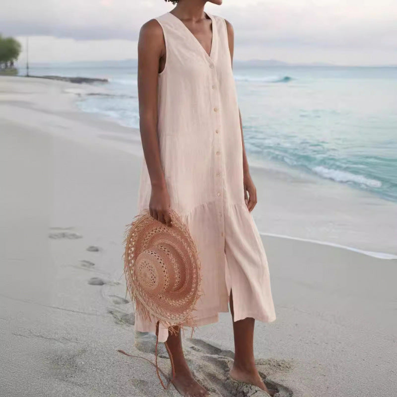 Damen Sommerliches Leinenkleid