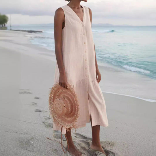 Damen Sommerliches Leinenkleid