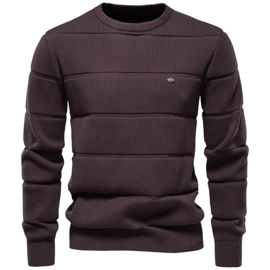 Herren Gestrickter Rundhals-Pullover mit Stepp-Optik und Rippbündchen Shop Nory