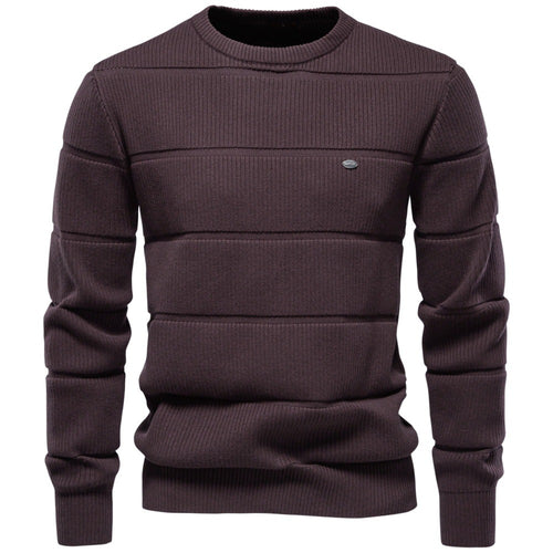 Herren Gestrickter Rundhals-Pullover mit Stepp-Optik und Rippbündchen Shop Nory