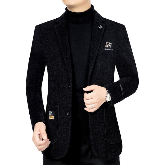 Herren Bouclé-Sakko mit kontrastierendem Satin-Innenfutter und Bruststickerei Shop Nory