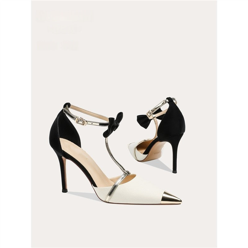 Damen elegante High Heel Schuhe mit modischem Riemendesign und zierlicher Schleifenverzierung