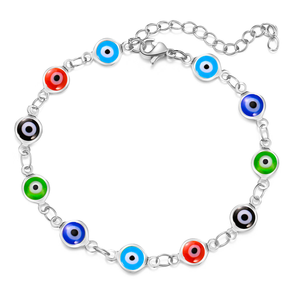 Damen Fußkettchen mit bunten Augenschutz-Anhängern und hochwertiger Gliederkette Shop Nory