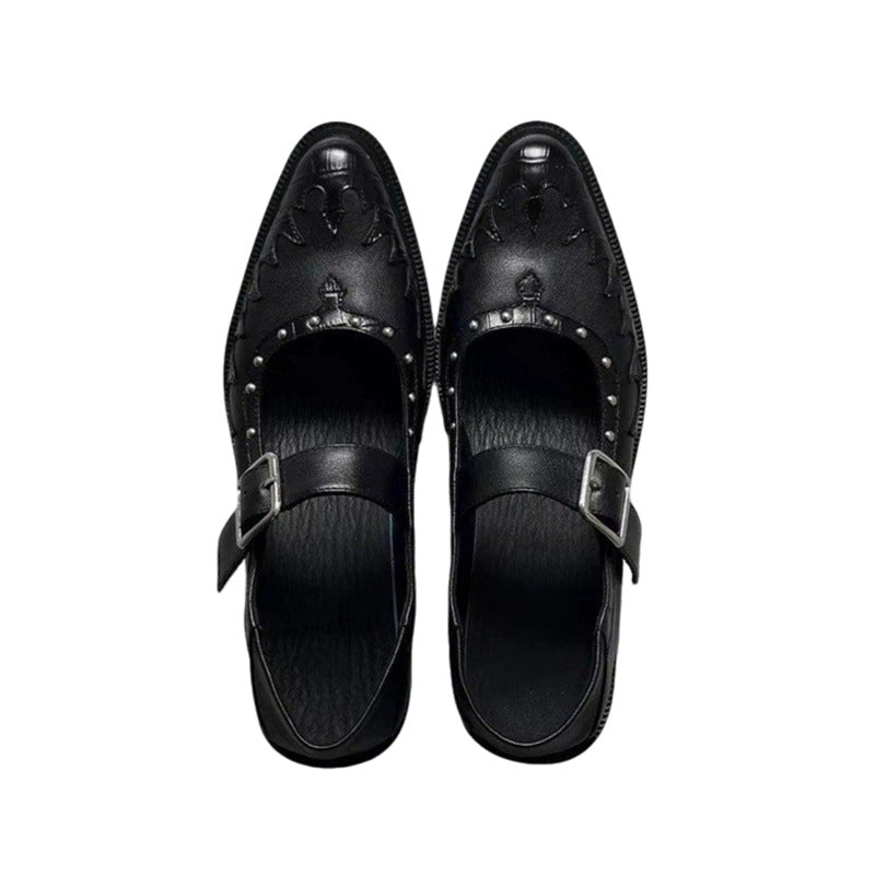 Damen Ledermules mit Schnallenriemen, spitzer Zehenform und Nietenbesatz Shop Nory