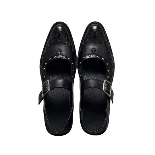 Damen Ledermules mit Schnallenriemen, spitzer Zehenform und Nietenbesatz Shop Nory