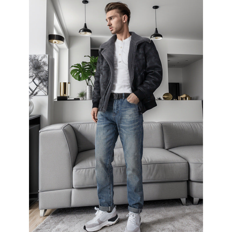 Herren Relaxed-Tapered Vintage-Jeans mit Used‑Effekt und aufgekrempeltem Saum Shop Nory