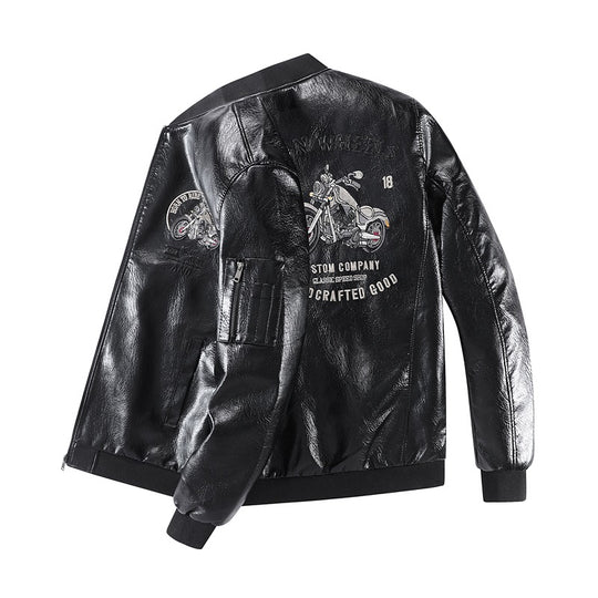 Herren Modische Kunstleder-Bomberjacke mit detaillierten Stickereien Shop Nory