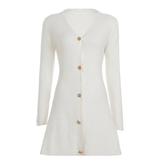 Damen nan tailliertes Strickkleid-Cardigan mit V-Ausschnitt und dekorativen Zierknöpfen Shop Nory