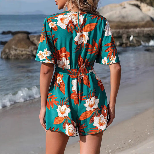 Damen floral gestalteter Wickel-Overall mit lässigem Schnitt Shopnory