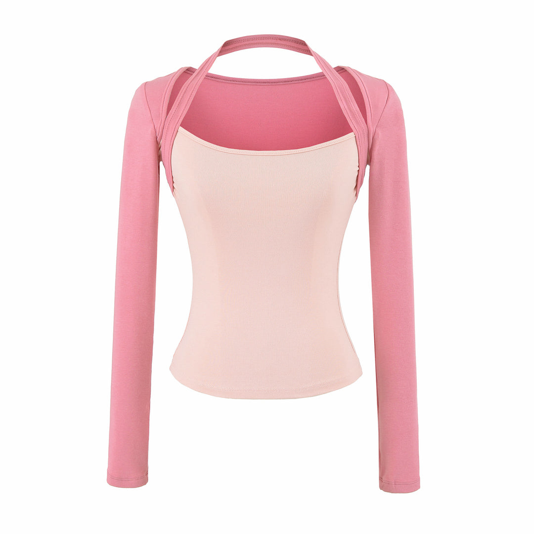 Damen Figurbetontes Layering-Top mit integriertem Bolero-Ärmel und Neckholder-Detail Shop Nory
