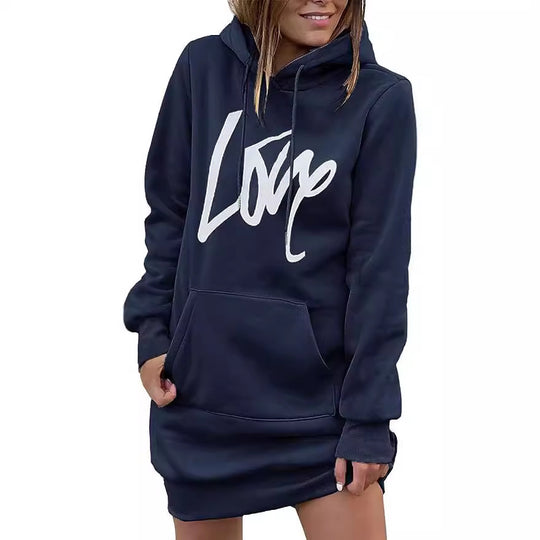 Damen Fleece-Kapuzenkleid mit Kängurutasche, Daumenlochärmeln und Oversize-Sweatshirt-Schnitt Shop Nory