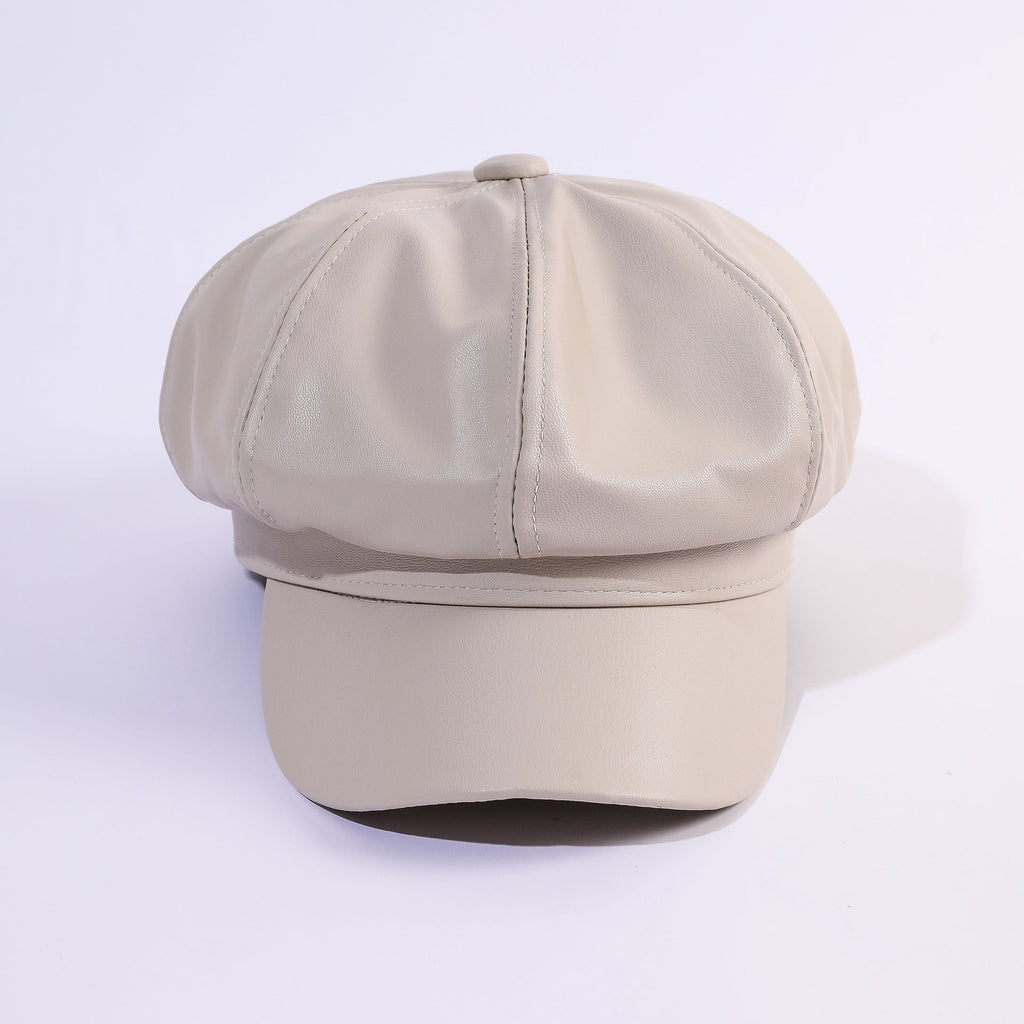 Damen Leder-Baker Boy Cap mit Klassischem Design
