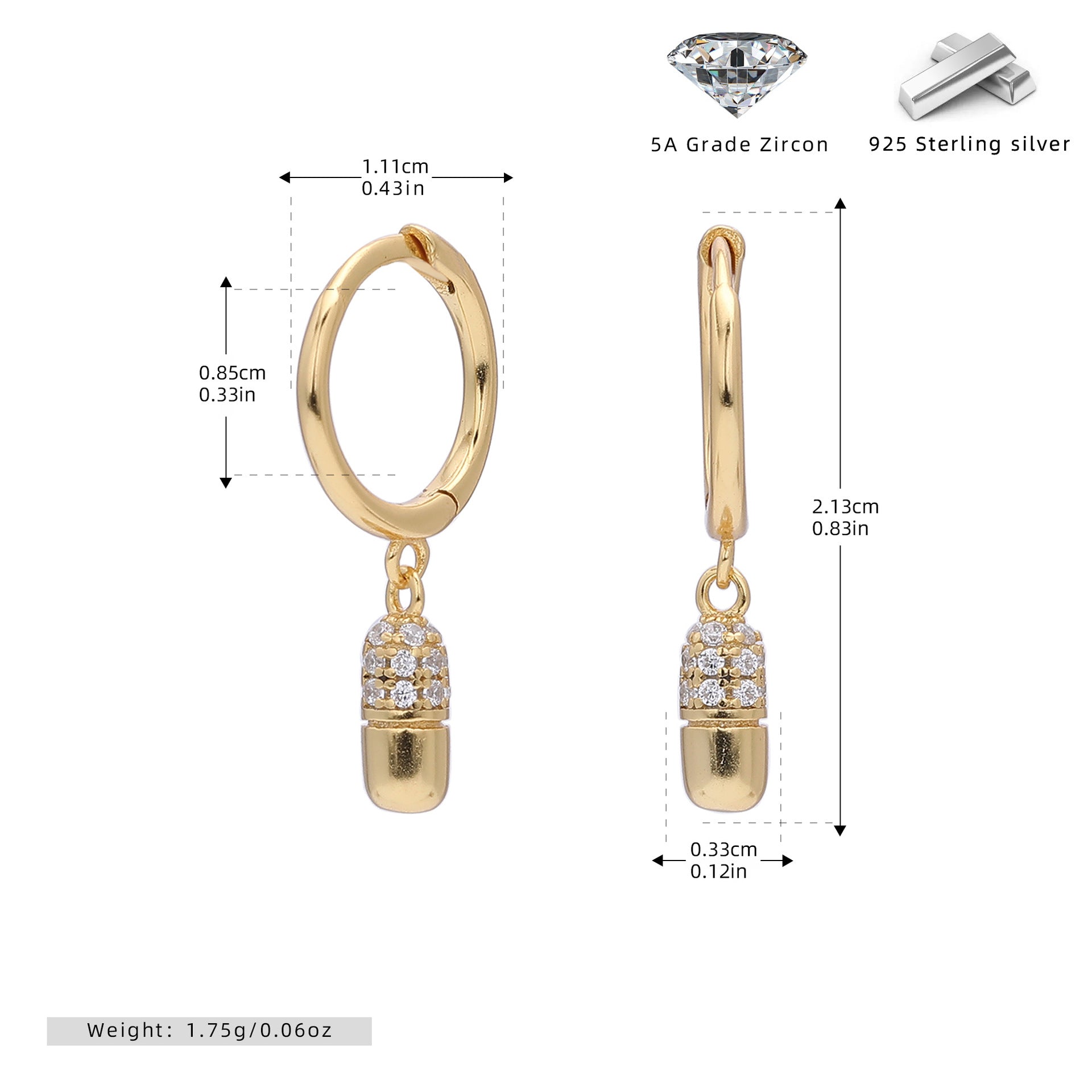 Damen Ohrhänger mit funkelndem Zirkon-Anhänger aus hochwertigem 925 Sterlingsilber Shop Nory