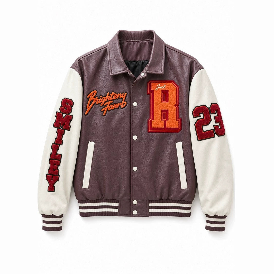 Herren Collegejacke im Letterman‑Stil mit Kunstleder‑Body, Kontrastärmeln und Chenille‑Patches Shop Nory