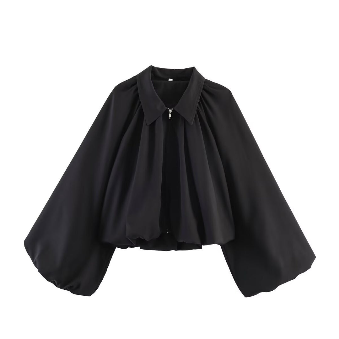 Damen Kurzcape mit Volumenärmeln, Reißverschluss und gerafftem Saum Shop Nory