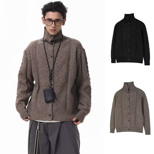 Herren Hochwertiger Strick-Cardigan mit Stehkragen Shop Nory