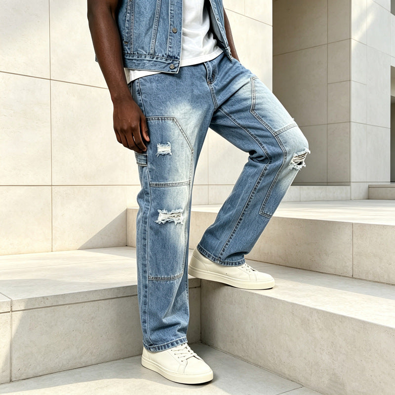 Herren Lässige Cargo-Jeans mit Riss-Details Shop Nory