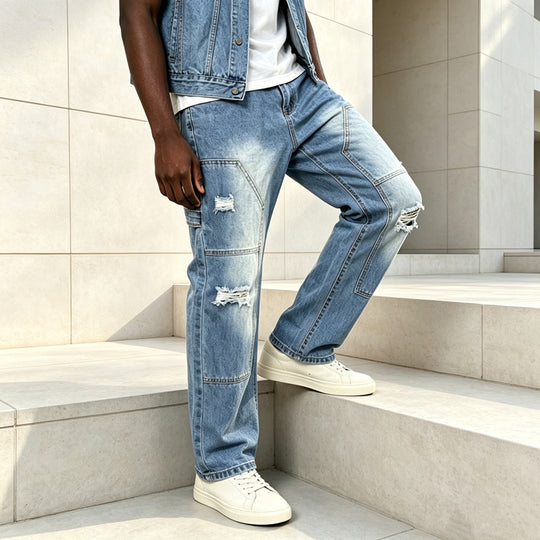 Herren Lässige Cargo-Jeans mit Riss-Details Shop Nory